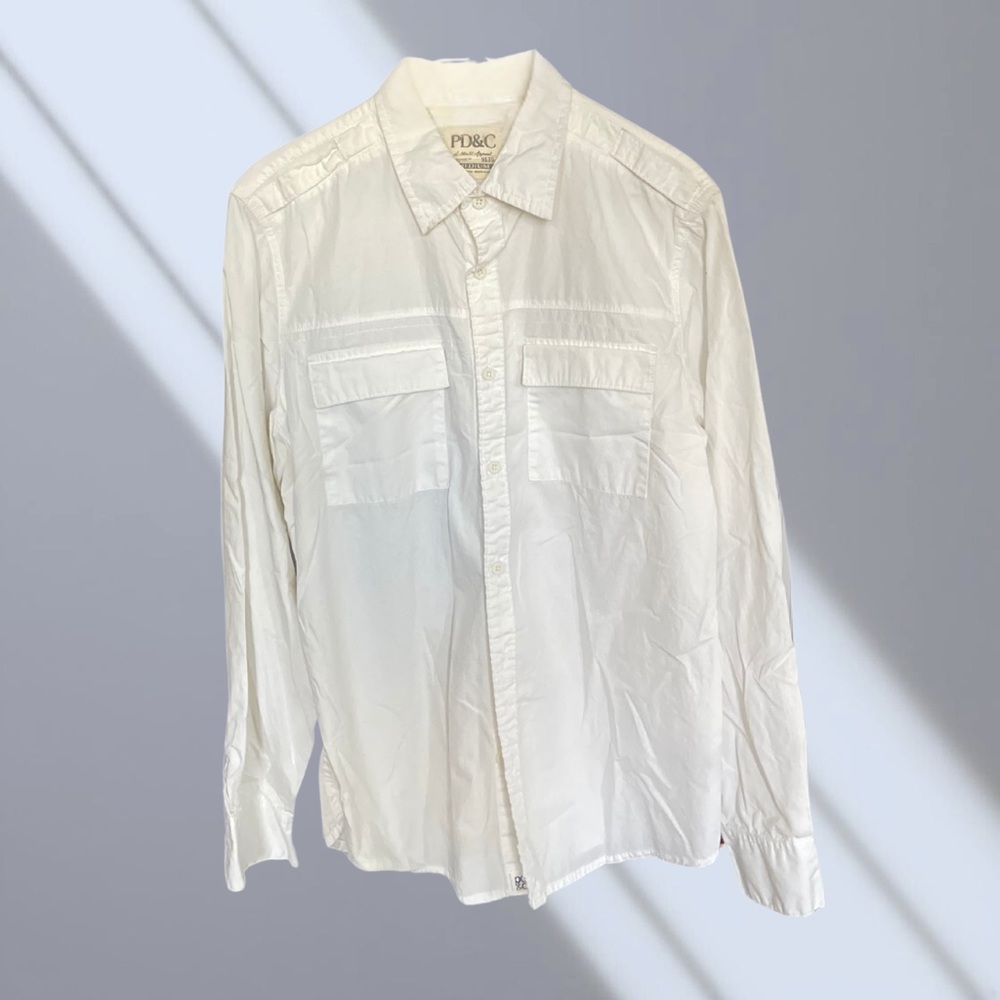PD&C Men's White Casual Button Down Shirt
